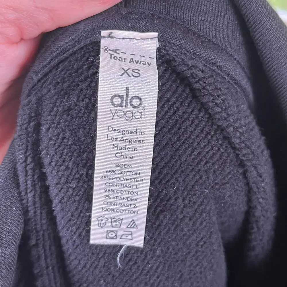 Alo Yoga Women's Black Cropped Long Sleeve Hoodie Size XS